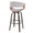 Vintage Mod bar stool in Black Metal, Walnut Wood, Stone Fabric, Walnut Glazed Wood, back and side view, featuring wood frame and metal footrest