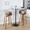 Vintage Mod 30" Mid-Century Modern Fixed-Height Barstool with Swivel in Walnut Wood and Light Grey Fabric with Round Chrome Metal Footrest- Set of 2 — lifestyle photo 1
