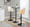 Ahoy Contemporary Adjustable Barstool with Swivel in Black Metal, Natural Bamboo Wood and Cream Faux Leather with Rounded T Footrest- Set of 2 — lifestyle photo 1