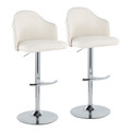 Ahoy Contemporary Adjustable Barstool with Swivel in Chrome Metal and Cream Fabric with Rounded T Footrest- Set of 2 — pair view