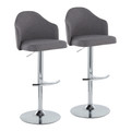 Ahoy Contemporary Adjustable Barstool with Swivel in Chrome Metal and Grey Fabric with Rounded T Footrest- Set of 2 — pair view