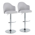 Ahoy Contemporary Adjustable Barstool with Swivel in Chrome Metal and Light Grey Fabric with Rounded T Footrest- Set of 2 — pair view