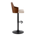 Ariana table in Black Metal, Walnut Wood, Beige Fabric, side view, featuring swivel and wood frame