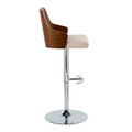Ariana table in Chrome Metal, Walnut Wood, Beige Fabric, side view, featuring swivel and wood frame