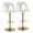 Ava Upholstered Contemporary Adjustable Barstool in Gold Metal and Snow White Fabric with Rounded T Footrest- Set of 2 — pair view