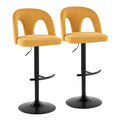 Ava Upholstered Contemporary Adjustable Barstool in Black Metal and Yellow Fabric with Rounded T Footrest- Set of 2 — pair view