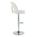 Ava table in Chrome Metal, Snow White Fabric, side view, featuring swivel and adjustable height