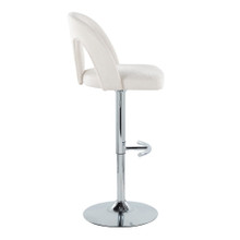 Ava table in Chrome Metal, Snow White Fabric, side view, featuring swivel and adjustable height