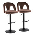 Ava Upholstered Contemporary Adjustable Barstool in Black Metal and Espresso Velvet with Rounded T Footrest- Set of 2 — pair view