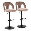 Ava Upholstered Contemporary Adjustable Barstool in Black Metal and Taupe Velvet with Rounded T Footrest- Set of 2 — pair view