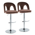 Ava Upholstered Contemporary Adjustable Barstool in Chrome Metal and Espresso Velvet with Rounded T Footrest- Set of 2 — pair view
