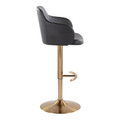Boyne table in Gold Metal, Black PU, side view, featuring swivel and adjustable height