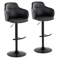 Boyne Contemporary Adjustable Barstool with Swivel in Black Metal and Black Faux Leather with Rounded T Footrest- Set of 2 — pair view