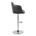 Boyne table in Chrome Metal, Black PU, side view, featuring swivel and adjustable height