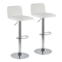 Casper Contemporary Adjustable Barstool in Chrome Metal and White Faux Leather- Set of 2 — pair view