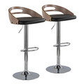 Cassis Mid-Century Modern Adjustable Barstool with Swivel in Chrome Metal, Light Grey Wood and Black Faux Leather with Oval Footrest — pair view