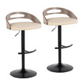 Cassis Contemporary Adjustable Barstool with Swivel in Black Metal, Light Grey Wood and Cream Faux Leather with Round T Footrest- Set of 2 — pair view