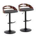 Cassis Contemporary Adjustable Barstool with Swivel in Black Metal, Walnut Wood and Grey Faux Leather with Round T Footrest- Set of 2 — pair view