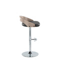 Cassis table in Chrome Metal, Light Grey Wood, Black PU, side view, featuring swivel and adjustable height