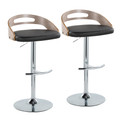 Cassis Contemporary Adjustable Barstool with Swivel in Chrome Metal, Light Grey Wood and Black Faux Leather with Round T Footrest- Set of 2 — pair view