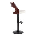 Cecina table in Black Metal, Mahogany Wood, White PU, side view, featuring swivel and upholstered seat
