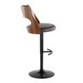 Cecina table in Black Metal, Walnut Wood, Brown PU, side view, featuring swivel and upholstered seat