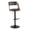Cecina Contemporary Adjustable Barstool with Swivel in Black Metal, Walnut Wood, and Brown Faux Leather with Rounded T Footrest- Set of 2 — product view