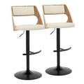 Cecina Contemporary Adjustable Barstool with Swivel in Black Metal, Zebra Wood and Cream Faux Leather with Rounded T Footrest- Set of 2 — pair view
