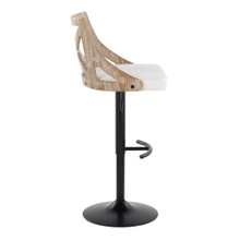 Charlotte table in Black Metal, Whitewashed Wood, Cream Fabric, side view, featuring swivel and upholstered seat