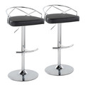 Charlotte Glam Adjustable Barstool with Swivel in Chrome Metal and Black Faux Leather with Rounded T Footrest- Set of 2 — pair view