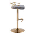Charlotte table in Gold Metal, Grey Velvet, side view, featuring swivel and adjustable height