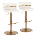Cinch Glam/art Deco Adjustable Barstool with Swivel in Gold Metal and White Faux Leather with Rounded T Footrest- Set of 2 — pair view