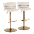 Cinch Glam/art Deco Adjustable Barstool with Swivel in Gold Metal and Cream Velvet with Rounded T Footrest- Set of 2 — pair view