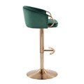 Claire bar stool in Gold Steel, Green Velvet, side view, featuring swivel and adjustable height