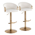 Claire Contemporary/Glam Adjustable Barstool with Swivel in Gold Metal and Cream Velvet with Rounded T Footrest- Set of 2 — pair view