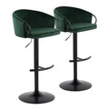 Claire Contemporary Adjustable Barstool with Swivel in Black Metal and Green Velvet with Rounded T Footrest- Set of 2 — pair view