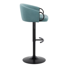 Claire table in Black Metal, Light Blue Velvet, side view, featuring swivel and adjustable height