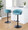 Claire table in Black Metal, Light Blue Velvet, close-up detail, featuring swivel and adjustable height