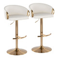 Claire Contemporary/Glam Adjustable Barstool in Gold Metal and White Faux Leather with Rounded T Footrest- Set of 2 — pair view