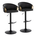 Claire Contemporary/Glam Adjustable Barstool in Black Metal and Black Faux Leather with Gold Metal Accent and Rounded T Footrest- Set of 2 — pair view