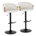 Claire Contemporary/Glam Adjustable Barstool in Black Metal and White Faux Leather with Gold Metal Accent and Rounded T Footrest- Set of 2 — pair view