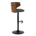 Cosi table in Black Metal, Walnut Wood, Charcoal Fabric, side view, featuring swivel and adjustable height