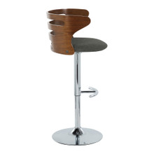 Cosi table in Chrome, Walnut Wood, Charcoal Fabric, side view, featuring swivel and adjustable height