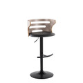 Cosi Mid-Century Modern Adjustable Barstool with Swivel in Black Metal, Light Grey Wood and Black Faux Leather with Rounded T Footrest- Set of 2 — product view