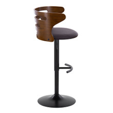 Cosi table in Black Metal, Walnut Wood, Brown PU, side view, featuring swivel and adjustable height