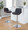 Corazza table in Chrome Metal, Walnut Wood, Charcoal Fabric, featuring swivel and adjustable height