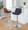 Corazza table in Chrome Metal, Walnut Wood, Charcoal Fabric, featuring swivel and adjustable height