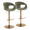 Curva Contemporary Adjustable Barstool in Gold Metal and Green Fabric with Rounded T Footrest- Set of 2 — pair view