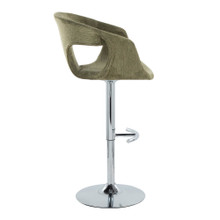Curvo table in Chrome Metal, Green Fabric, side view, featuring swivel and adjustable height