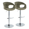 Curva Contemporary Adjustable Barstool in Chrome Metal and Green Fabric with Rounded T Footrest- Set of 2 — pair view
